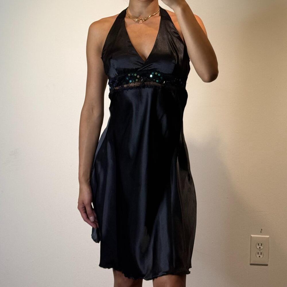 Black Silky Sequined Midi Dress M